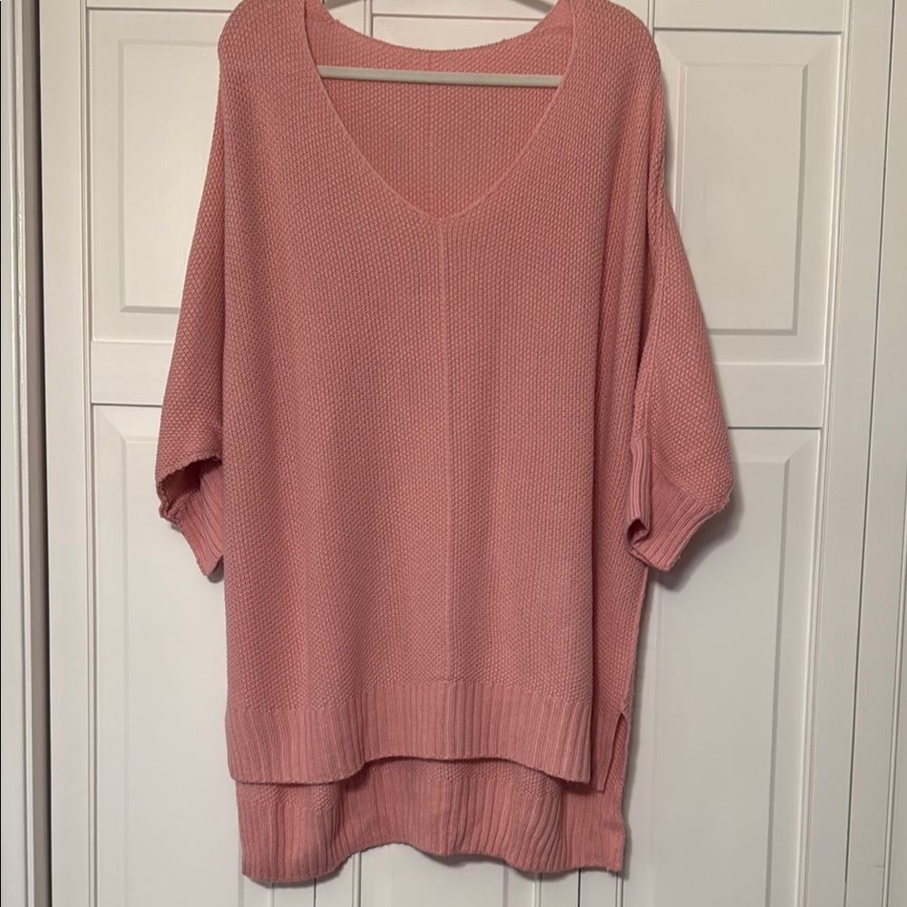 Pink V-Neck Oversized Sweater